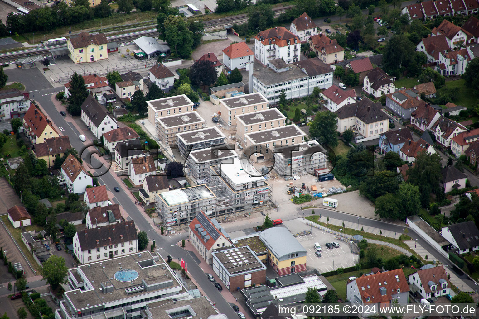 Drone recording of Construction site for City Quarters Building 'Im Stadtkern' in Kandel in the state Rhineland-Palatinate, Germany