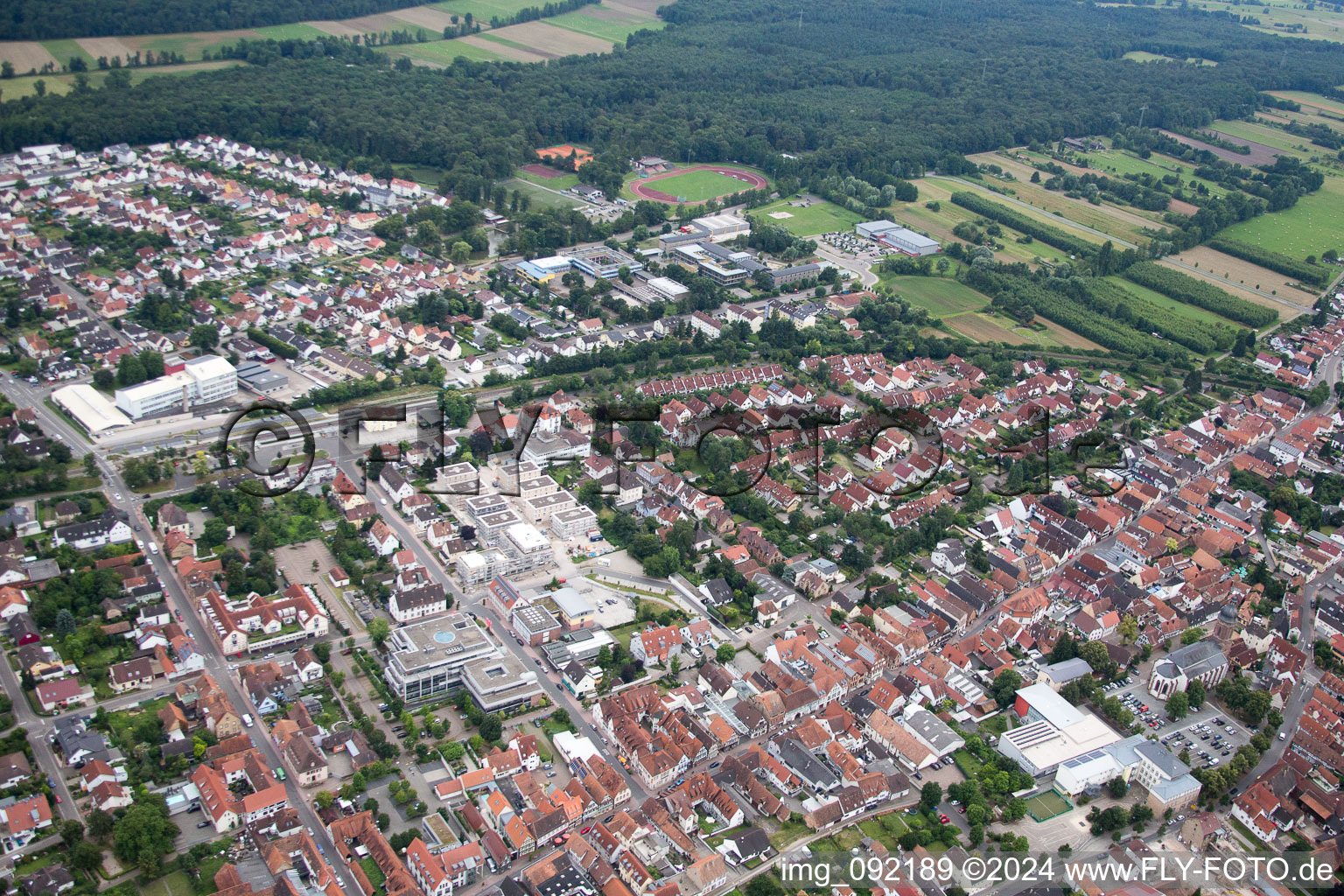 In the city center" New building of RiBa GmbH between Bismarck- and Gartenstr in Kandel in the state Rhineland-Palatinate, Germany from a drone