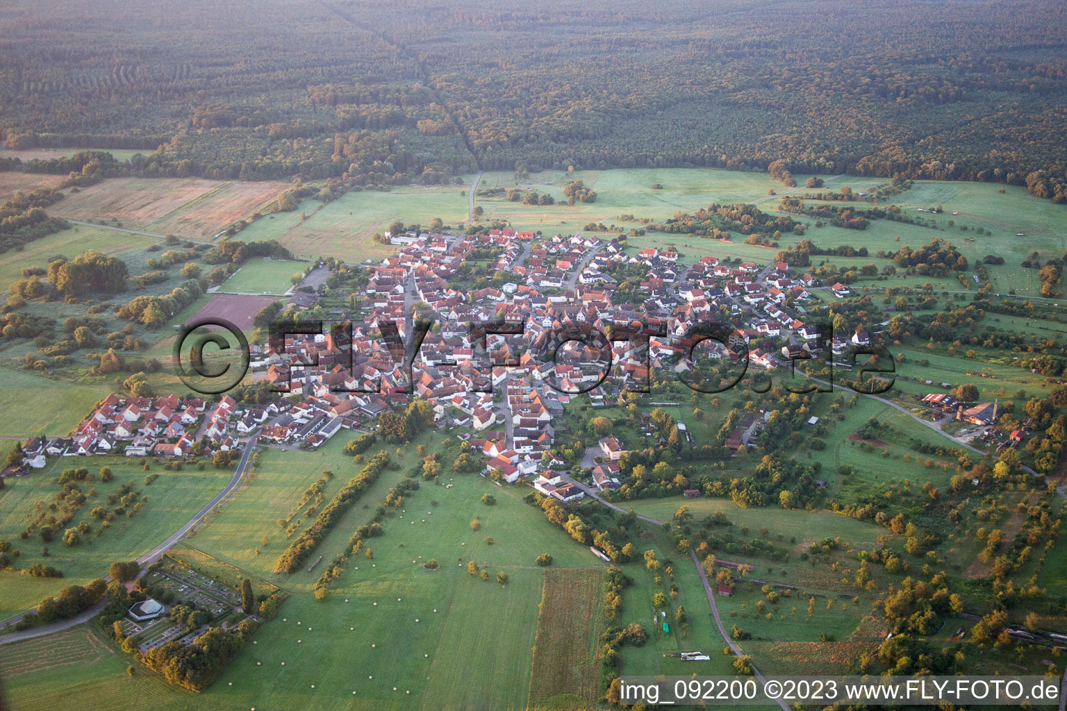 District Büchelberg in Wörth am Rhein in the state Rhineland-Palatinate, Germany viewn from the air