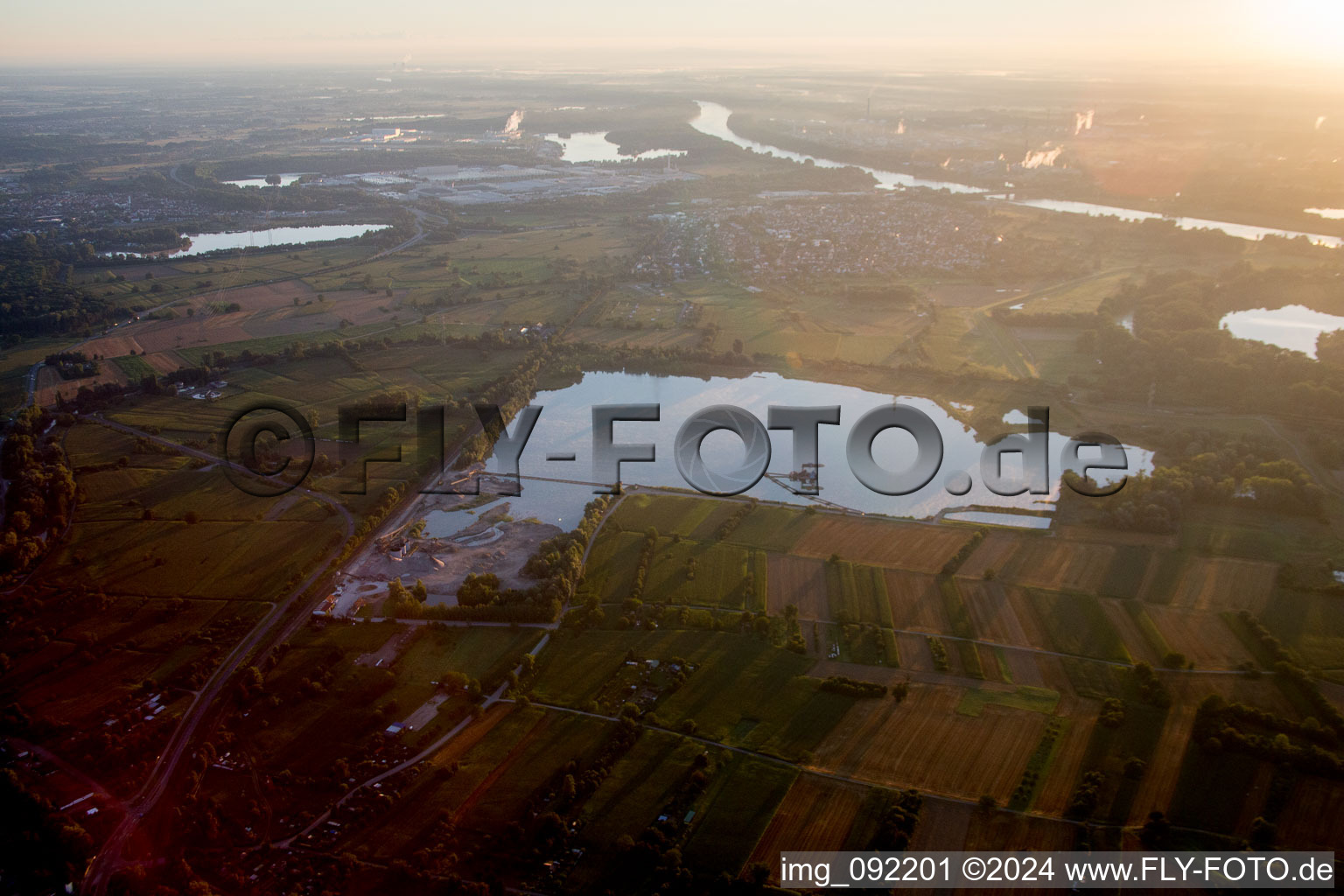 Aerial view of Hagenbach in the state Rhineland-Palatinate, Germany