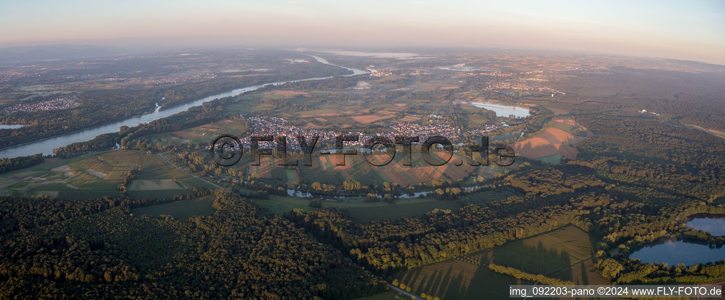 District Neuburg in Neuburg am Rhein in the state Rhineland-Palatinate, Germany seen from above