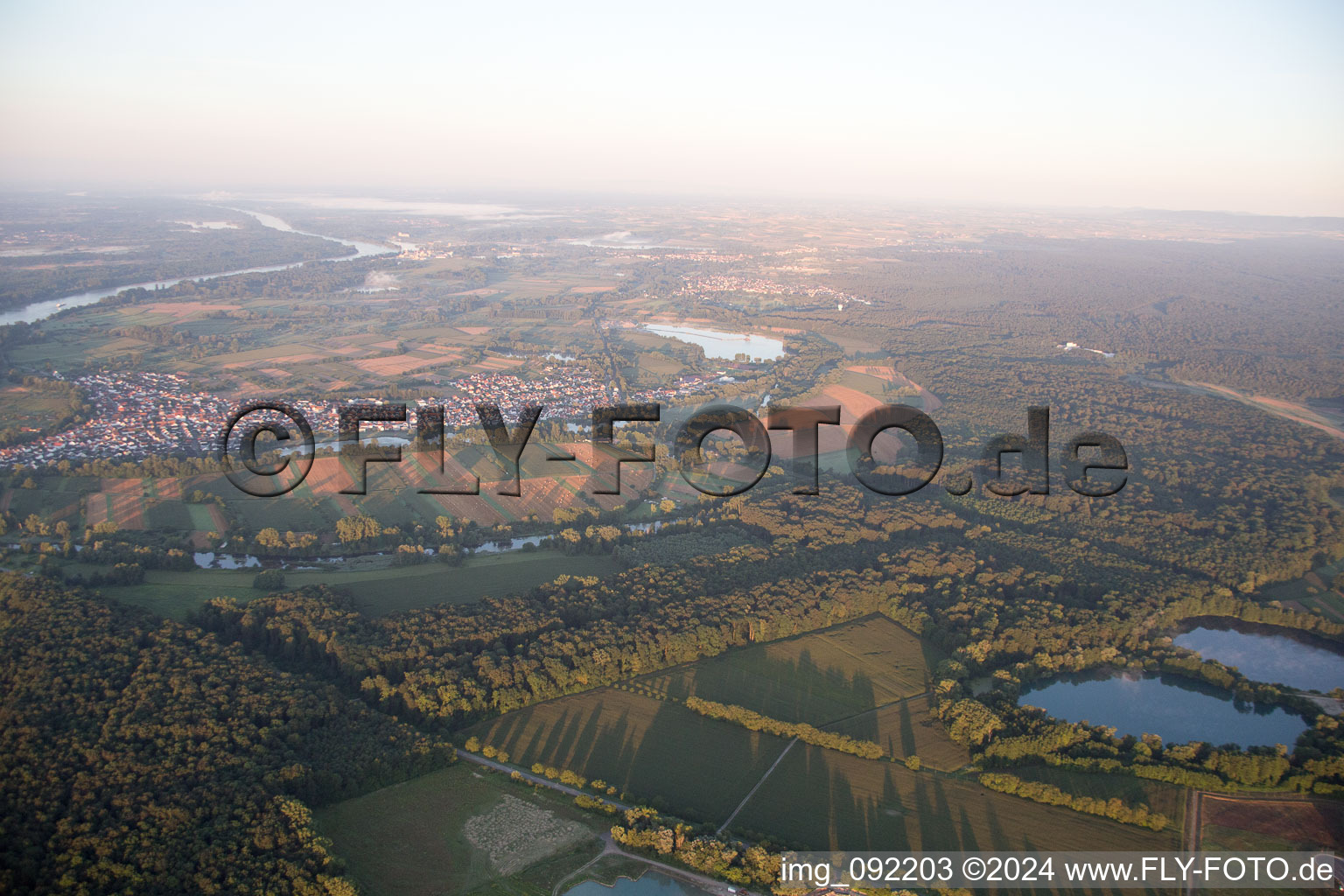 District Neuburg in Neuburg am Rhein in the state Rhineland-Palatinate, Germany from the plane