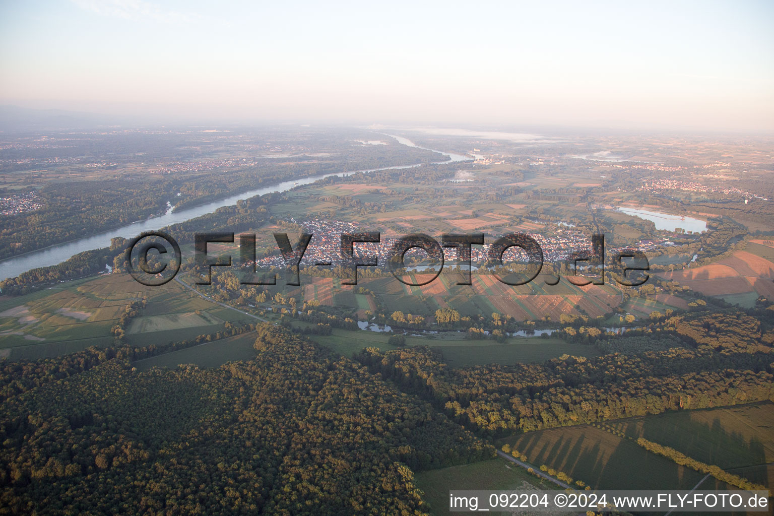 Bird's eye view of Neuburg in the state Rhineland-Palatinate, Germany