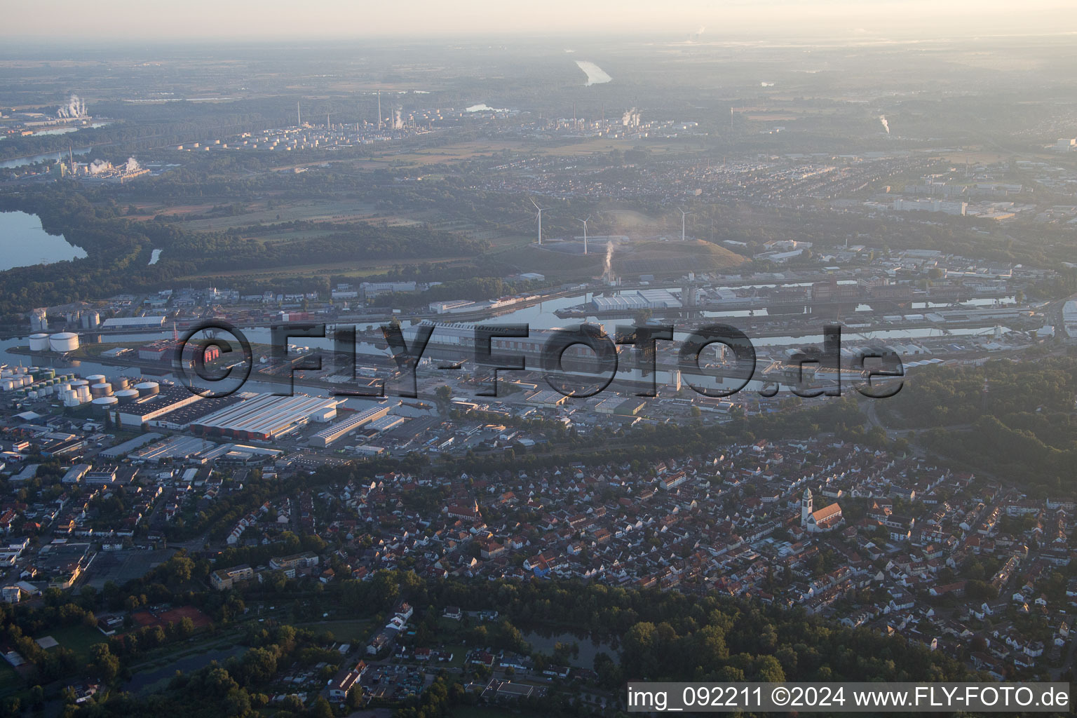 Drone recording of KA Rheinhafen in the district Rheinhafen in Karlsruhe in the state Baden-Wuerttemberg, Germany