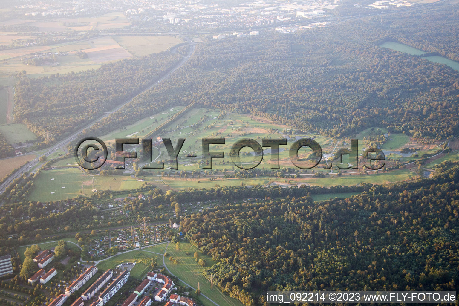 Aerial view of KA Golf Club Scheibenhardt in the district Beiertheim-Bulach in Karlsruhe in the state Baden-Wuerttemberg, Germany