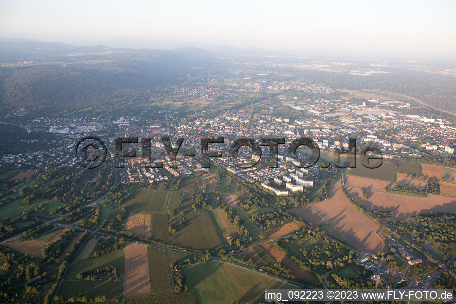 Aerial view of From the north in Ettlingen in the state Baden-Wuerttemberg, Germany