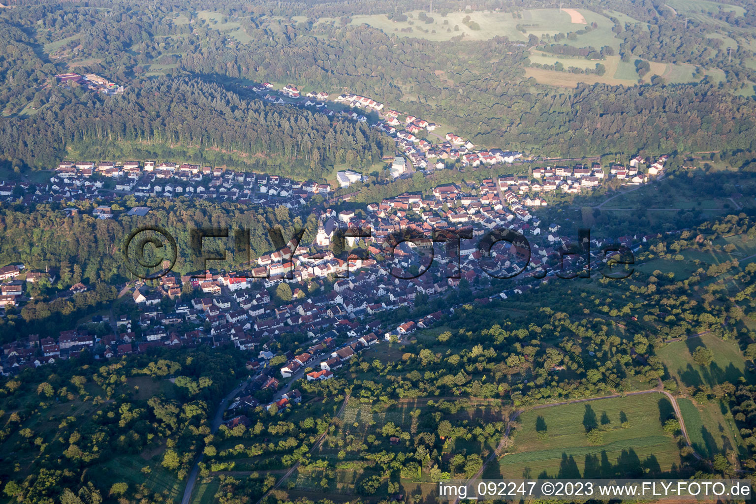 Aerial view of Ersingen in the state Baden-Wuerttemberg, Germany