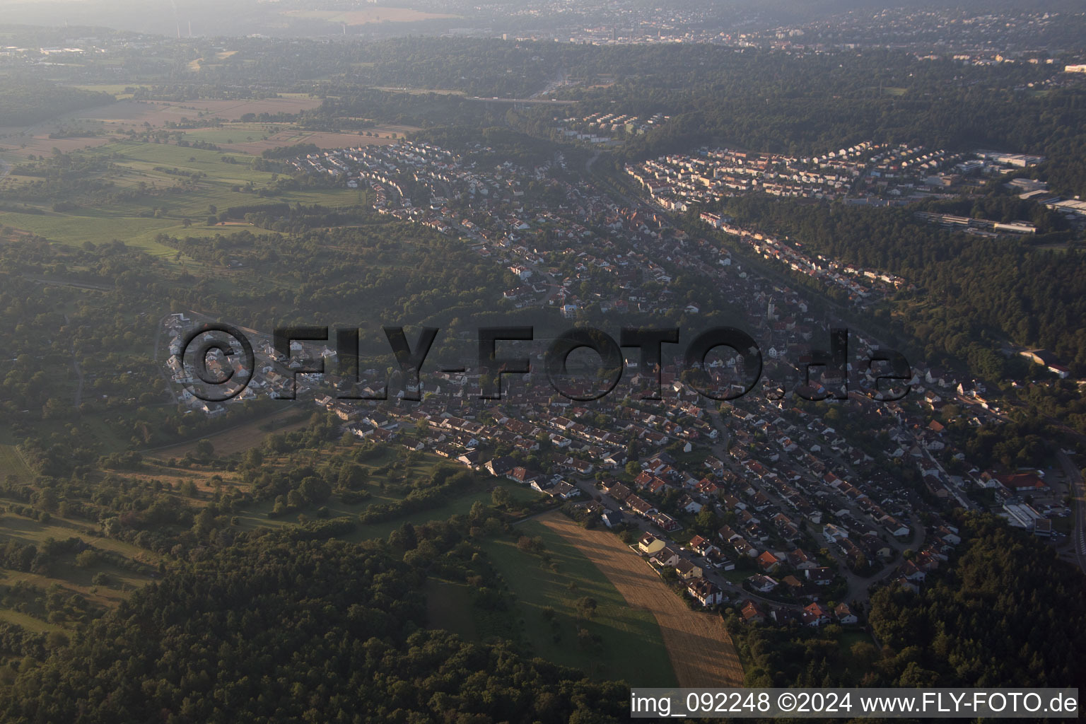 Town View of the streets and houses of the residential areas in Ispringen in the state Baden-Wurttemberg, Germany