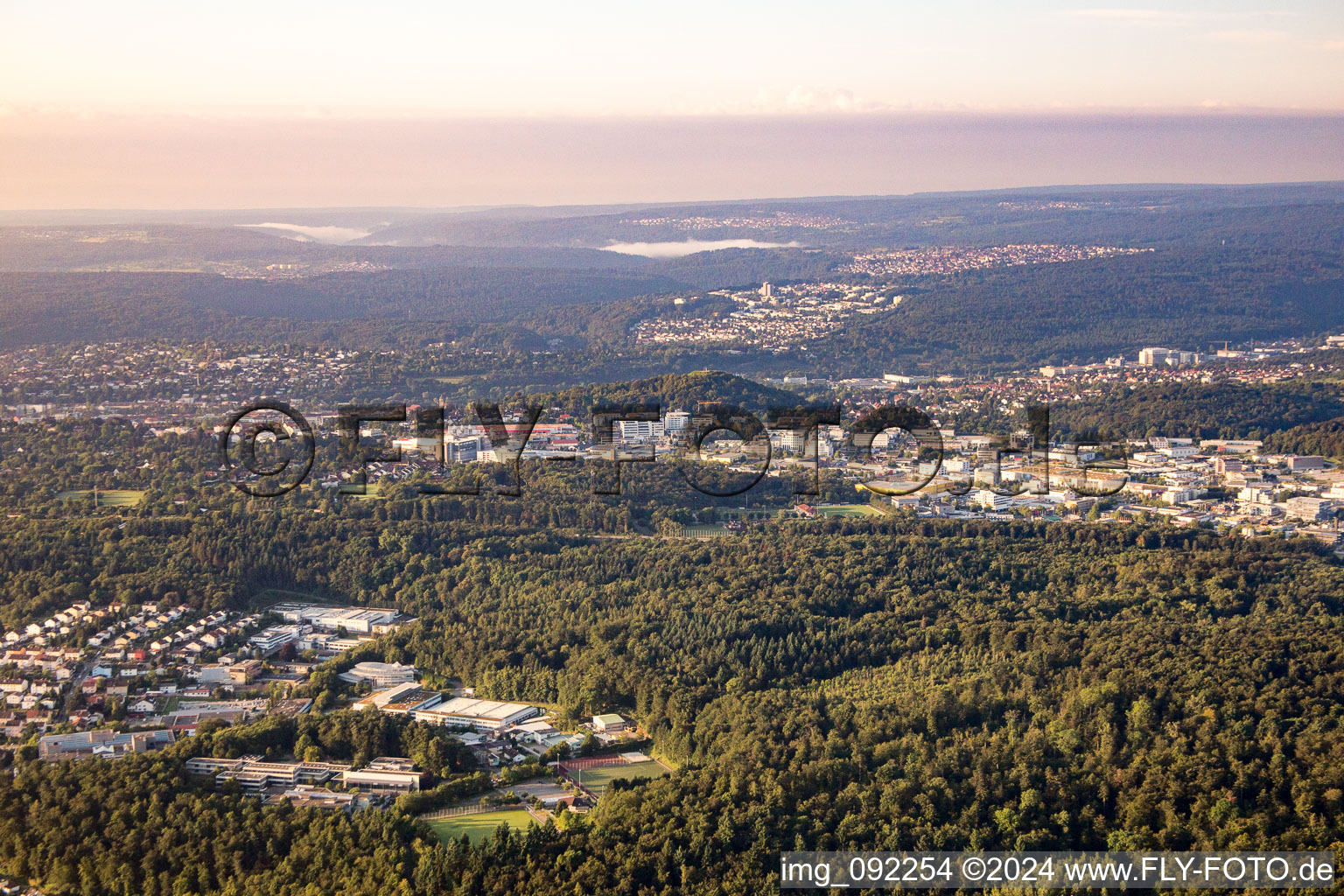 From the northwest in Pforzheim in the state Baden-Wuerttemberg, Germany from above