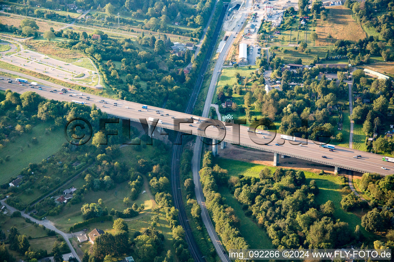 Aerial view of Motorway service station in Pforzheim in the state Baden-Wuerttemberg, Germany