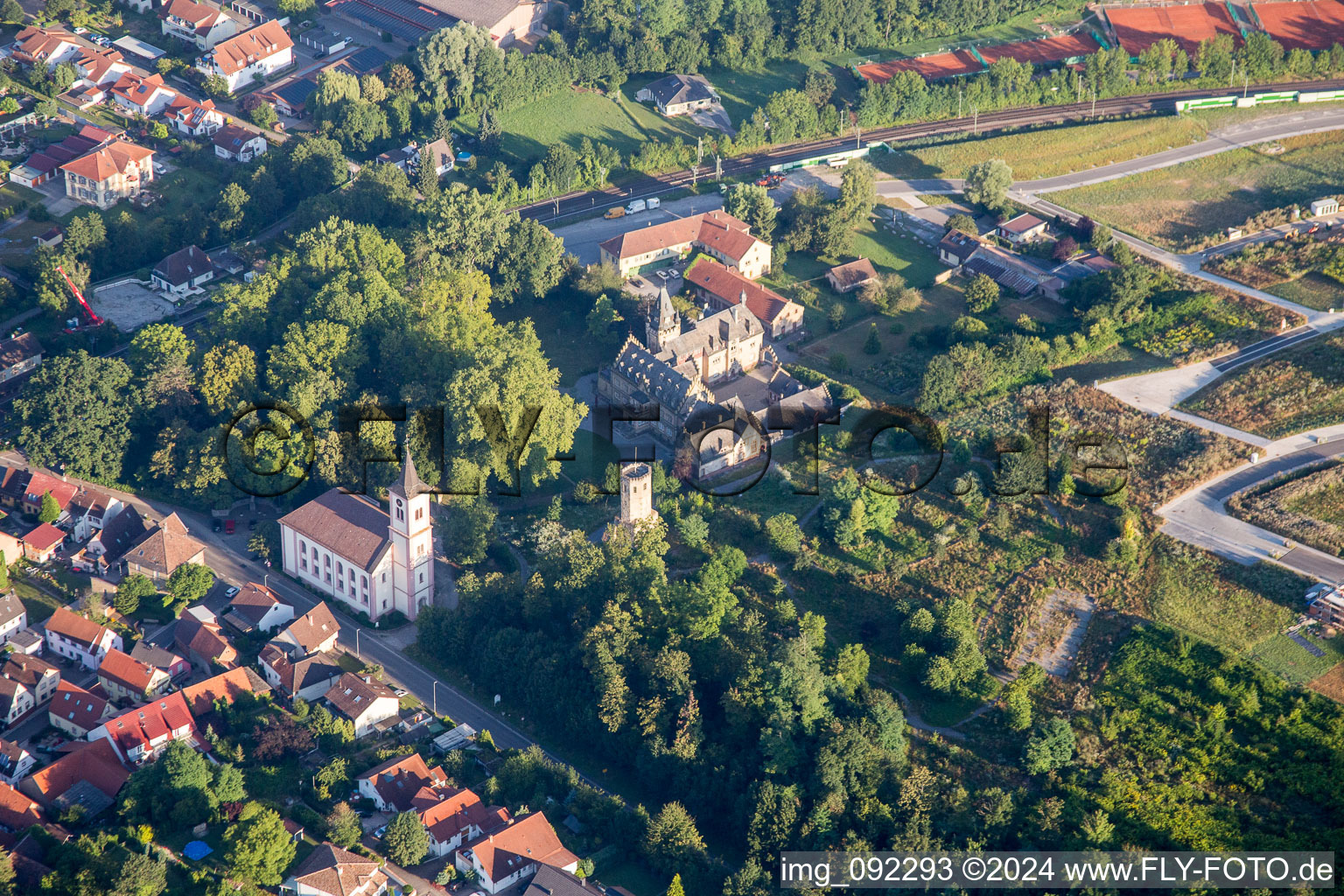 Aerial view of Castle of Schloss Gondelsheim in Gondelsheim in the state Baden-Wurttemberg, Germany