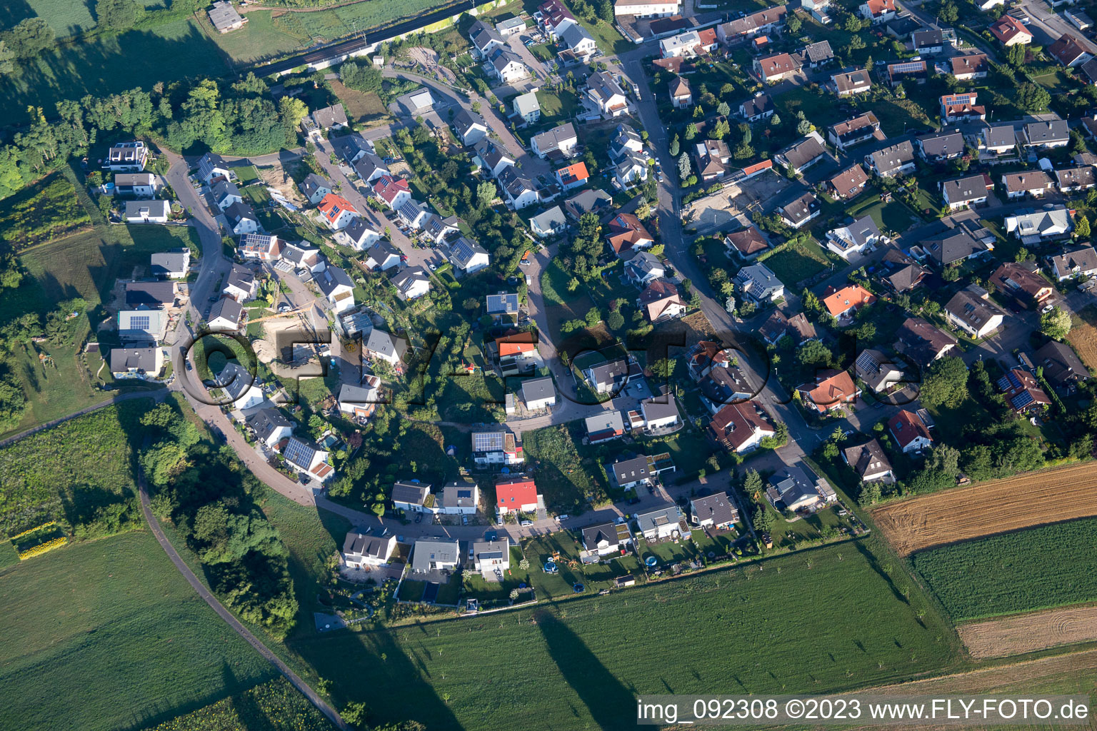 Aerial photograpy of Kraichgaustr in the district Heidelsheim in Bruchsal in the state Baden-Wuerttemberg, Germany