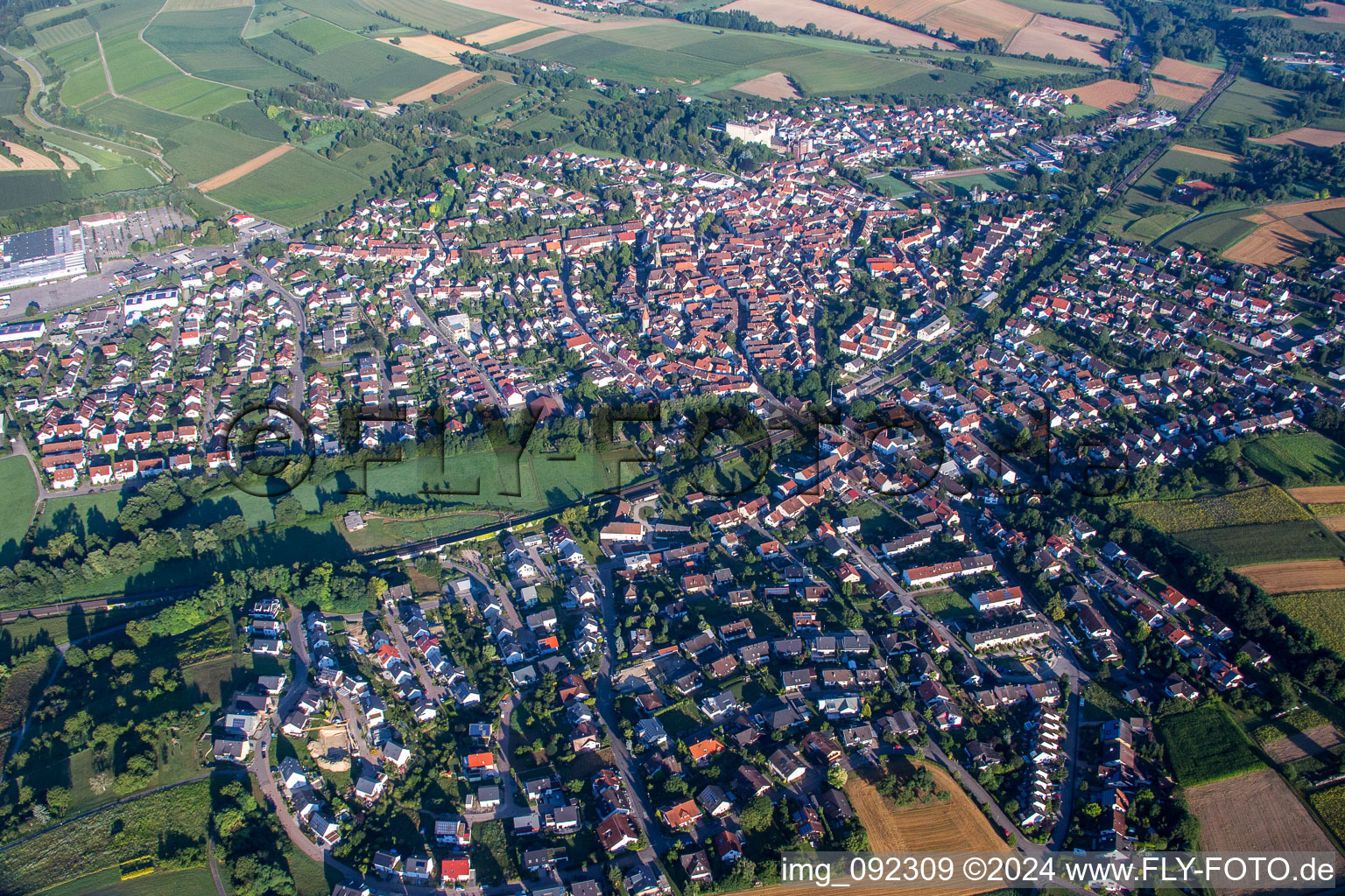 Town View of the streets and houses of the residential areas in Bruchsal in the state Baden-Wurttemberg, Germany