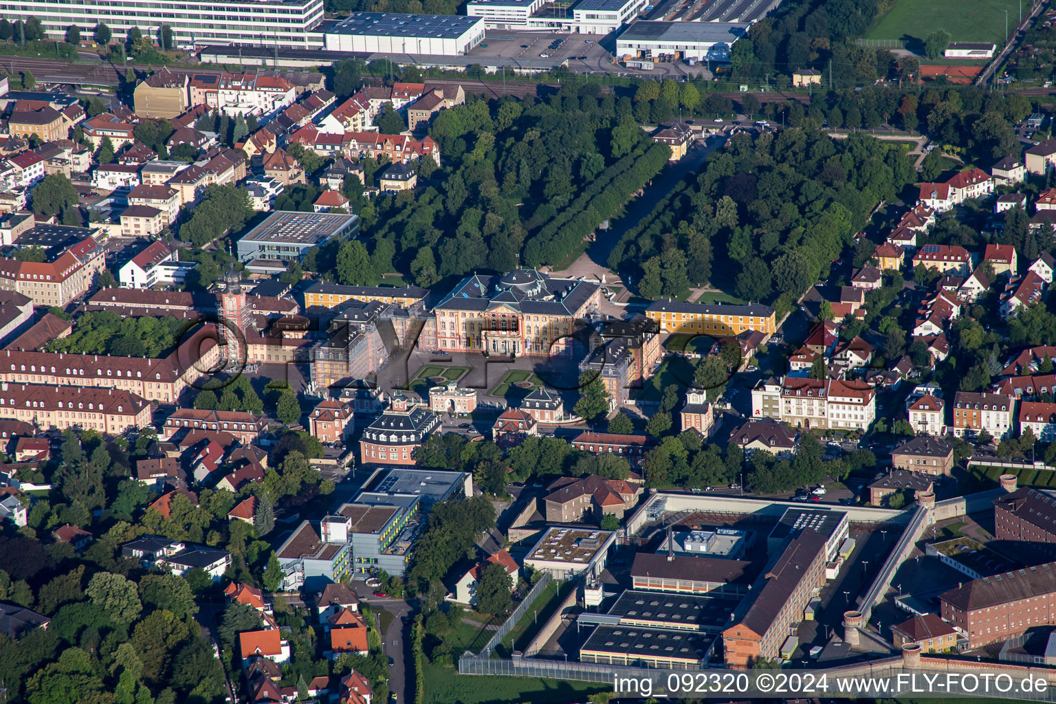 Aerial view of Castle from the north in Bruchsal in the state Baden-Wuerttemberg, Germany