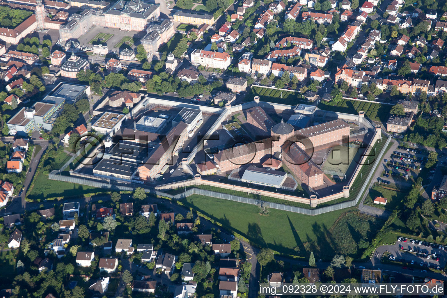 Aerial photograpy of Northeastern correctional facility in Bruchsal in the state Baden-Wuerttemberg, Germany