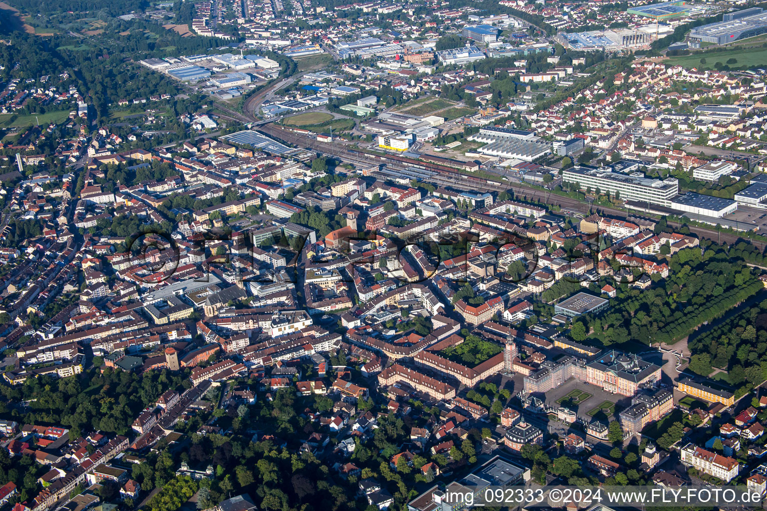 City center from northeast in Bruchsal in the state Baden-Wuerttemberg, Germany