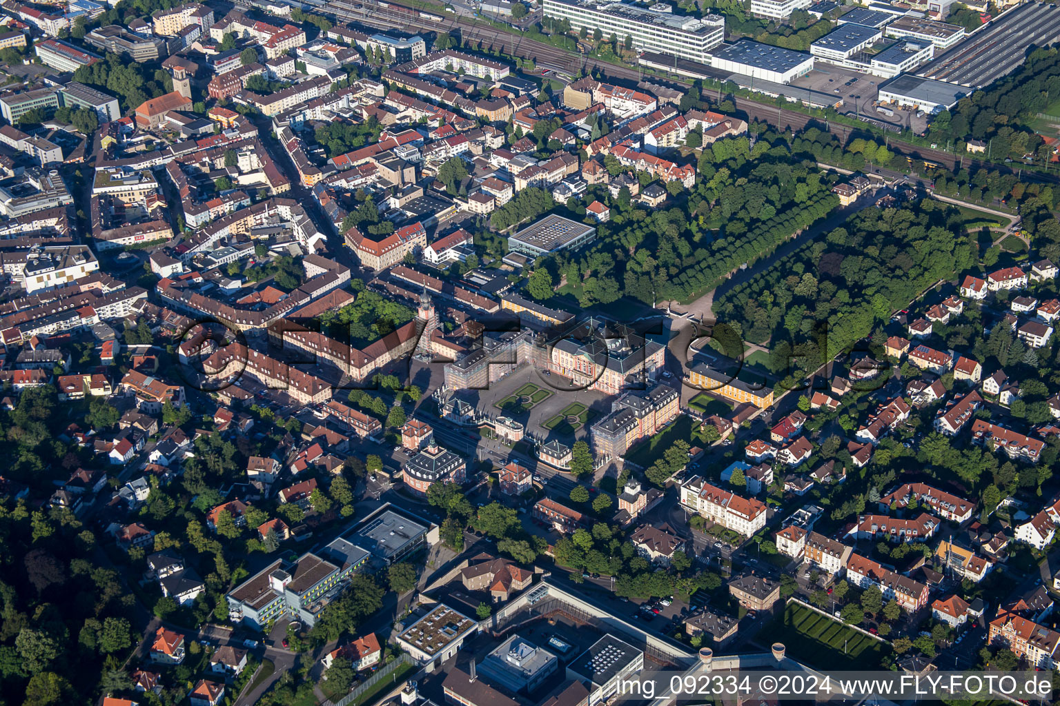 Aerial view of Castle from the northeast in Bruchsal in the state Baden-Wuerttemberg, Germany