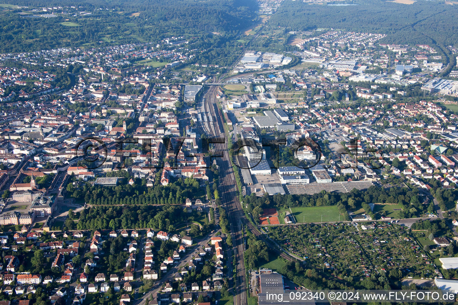 Train station from the north in Bruchsal in the state Baden-Wuerttemberg, Germany