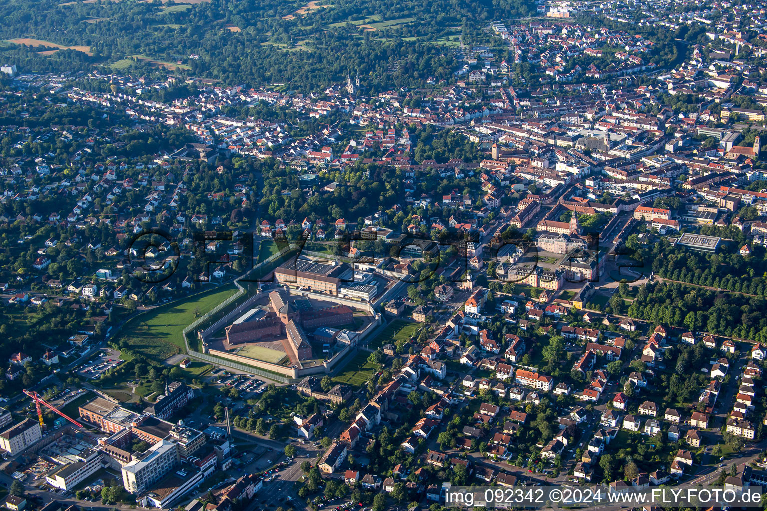 Prison from the northwest in Bruchsal in the state Baden-Wuerttemberg, Germany