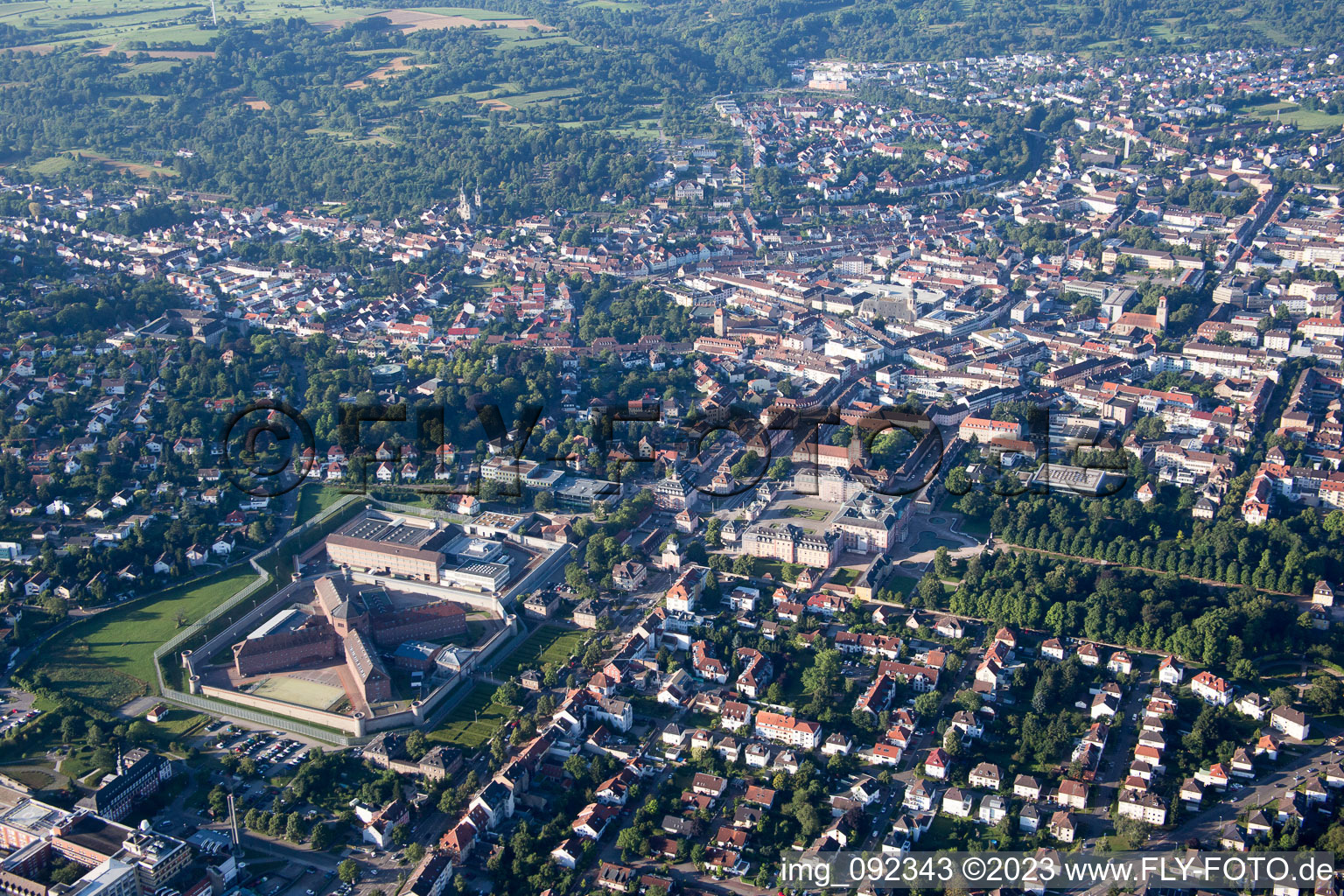 Downtown from the north in Bruchsal in the state Baden-Wuerttemberg, Germany
