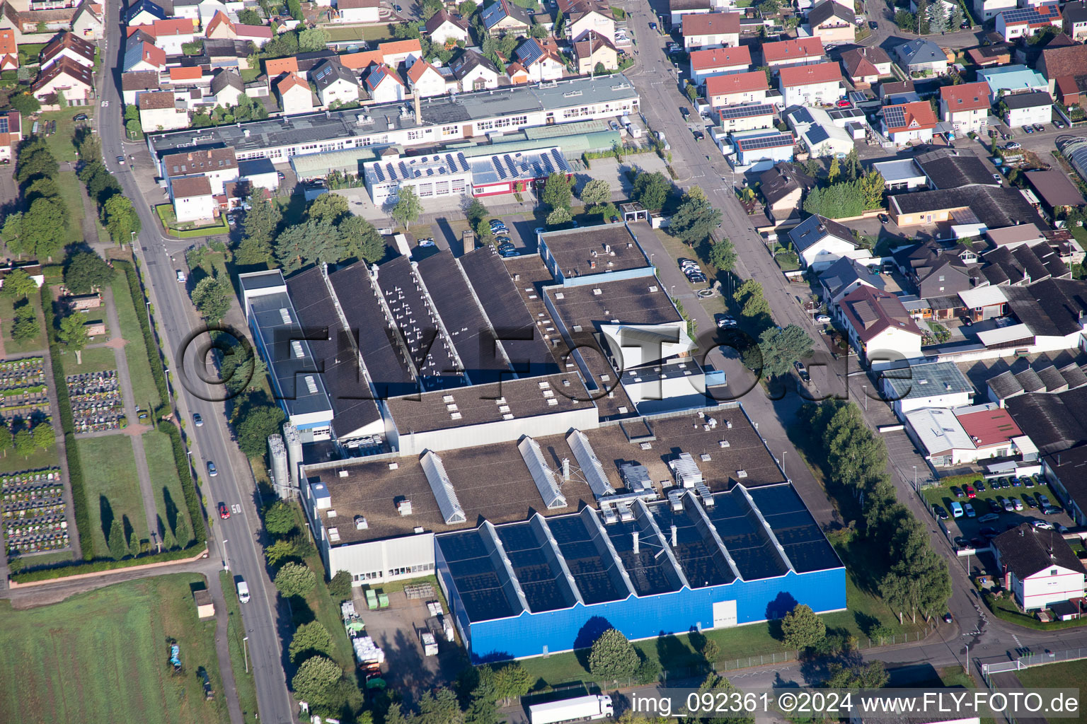 Building and production halls on the premises of Linhardt & Co. GmbH in Hambruecken in the state Baden-Wurttemberg, Germany