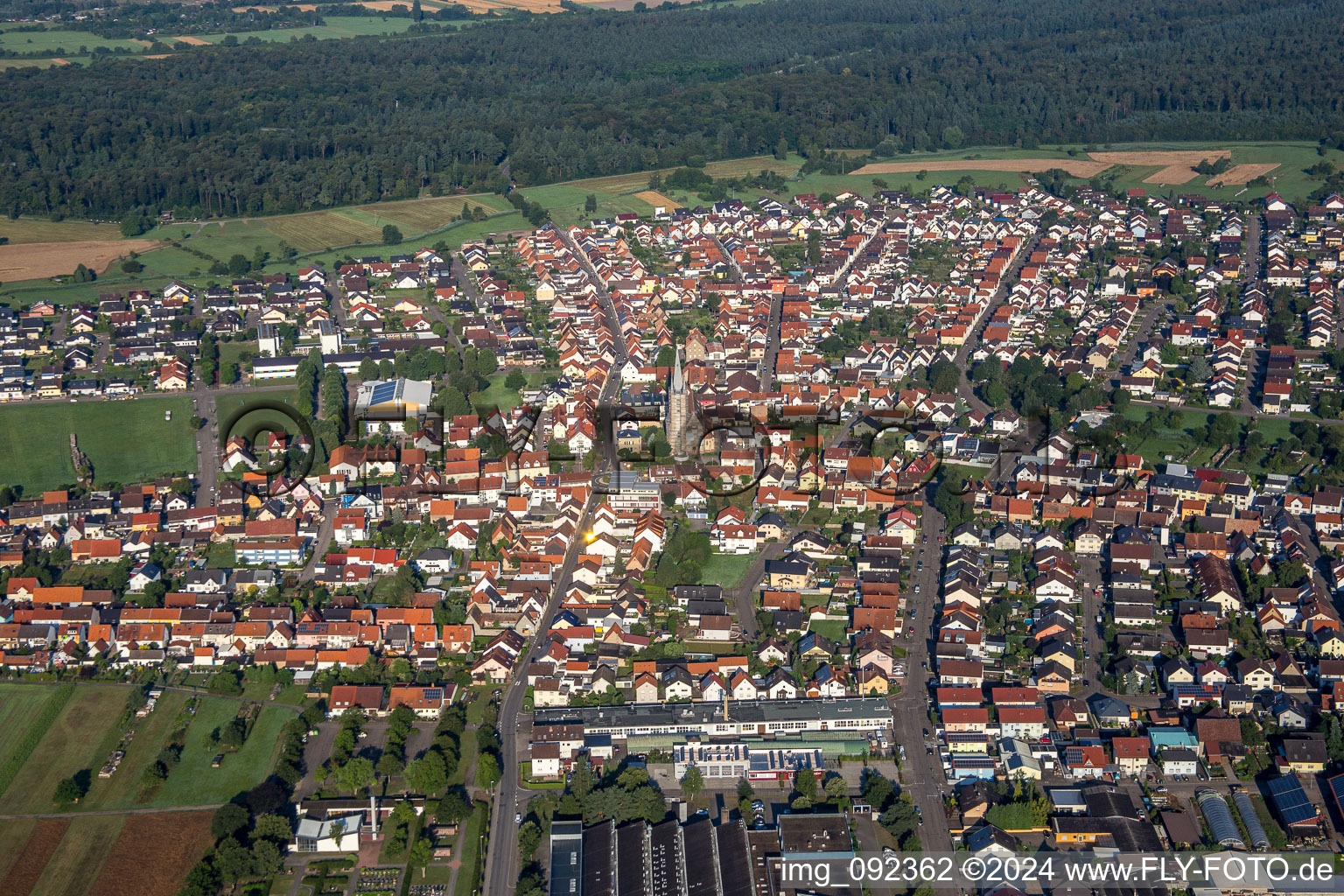 Town View of the streets and houses of the residential areas in Hambruecken in the state Baden-Wurttemberg, Germany