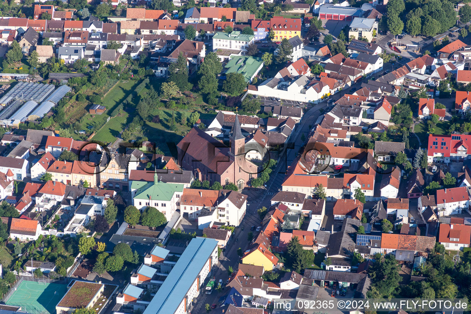 Aerial view of Church building St. Jodokus Kirche in Wiesental in the state Baden-Wurttemberg, Germany