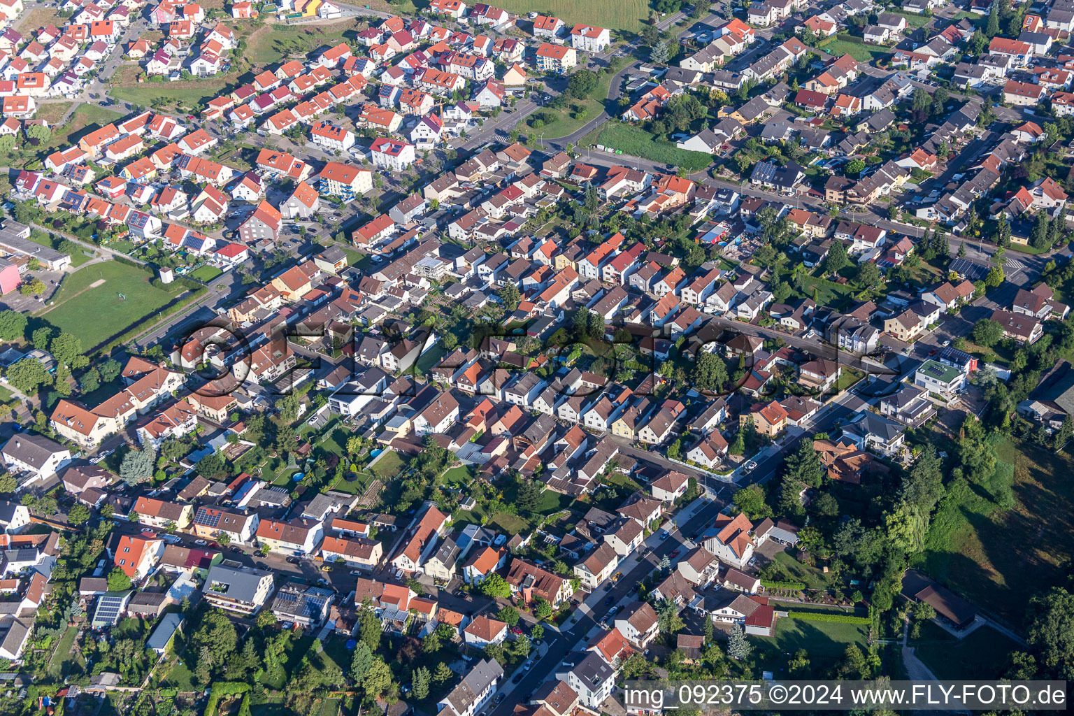 Aerial view of Settlement area in Waghaeusel in the state Baden-Wurttemberg, Germany