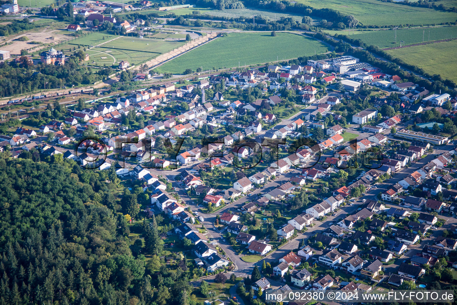 Town View of the streets and houses of the residential areas in Waghaeusel in the state Baden-Wurttemberg, Germany