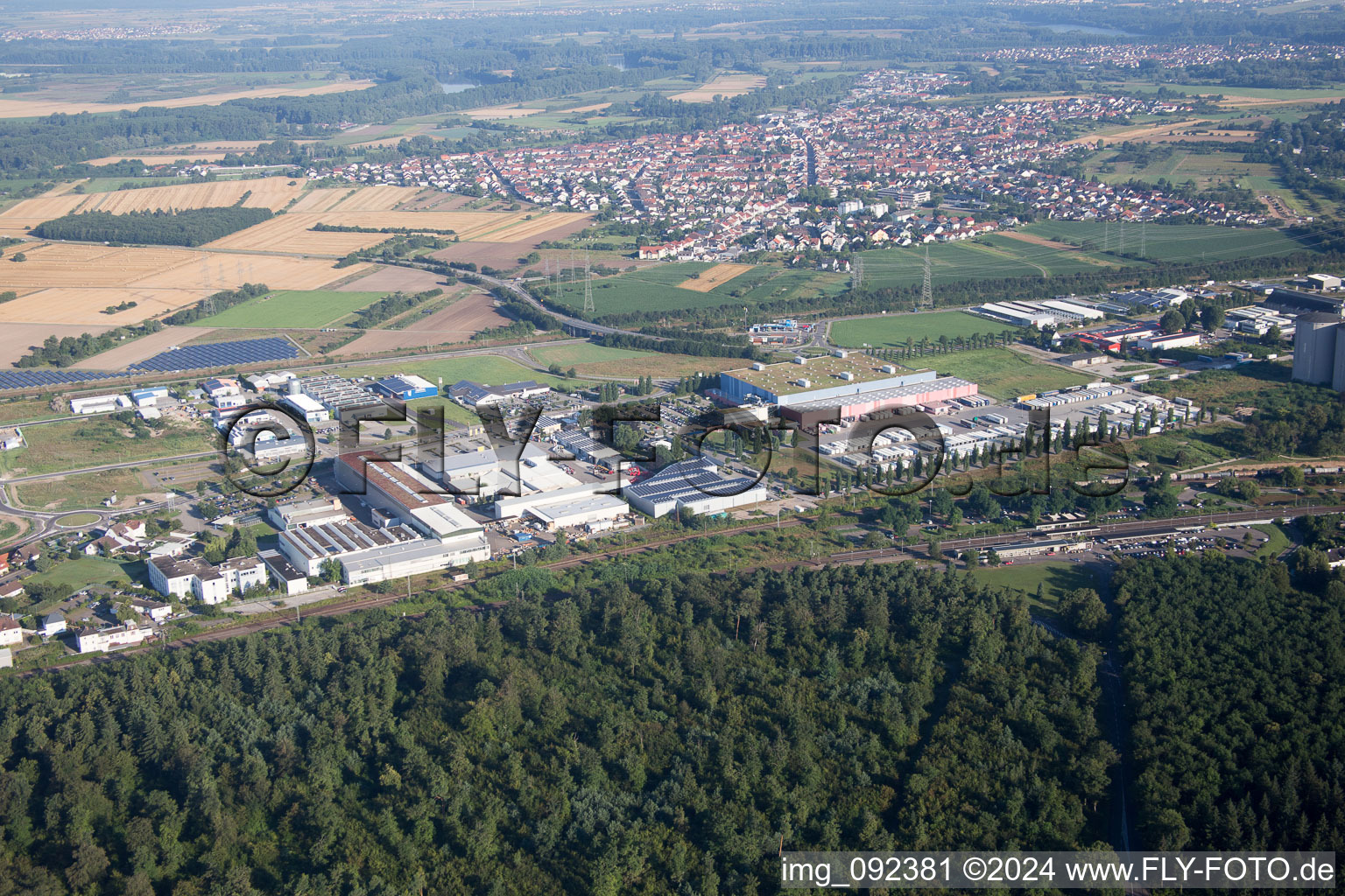 Oblique view of Waghäusel in the state Baden-Wuerttemberg, Germany