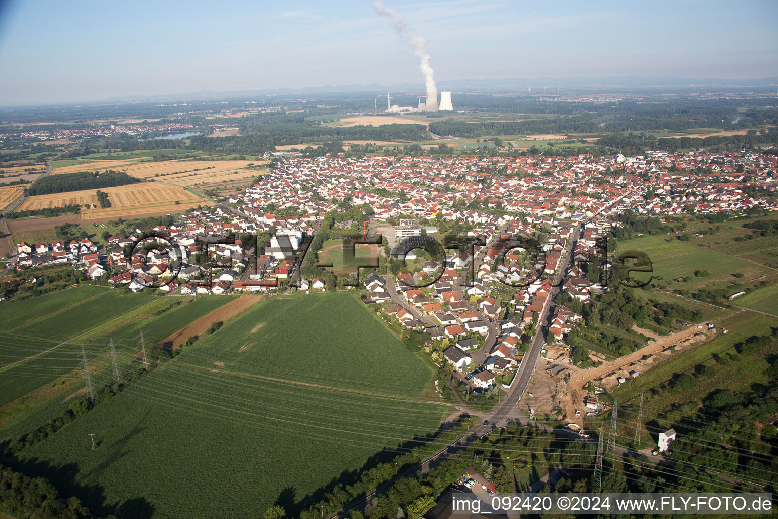 Aerial view of District Oberhausen in Oberhausen-Rheinhausen in the state Baden-Wuerttemberg, Germany