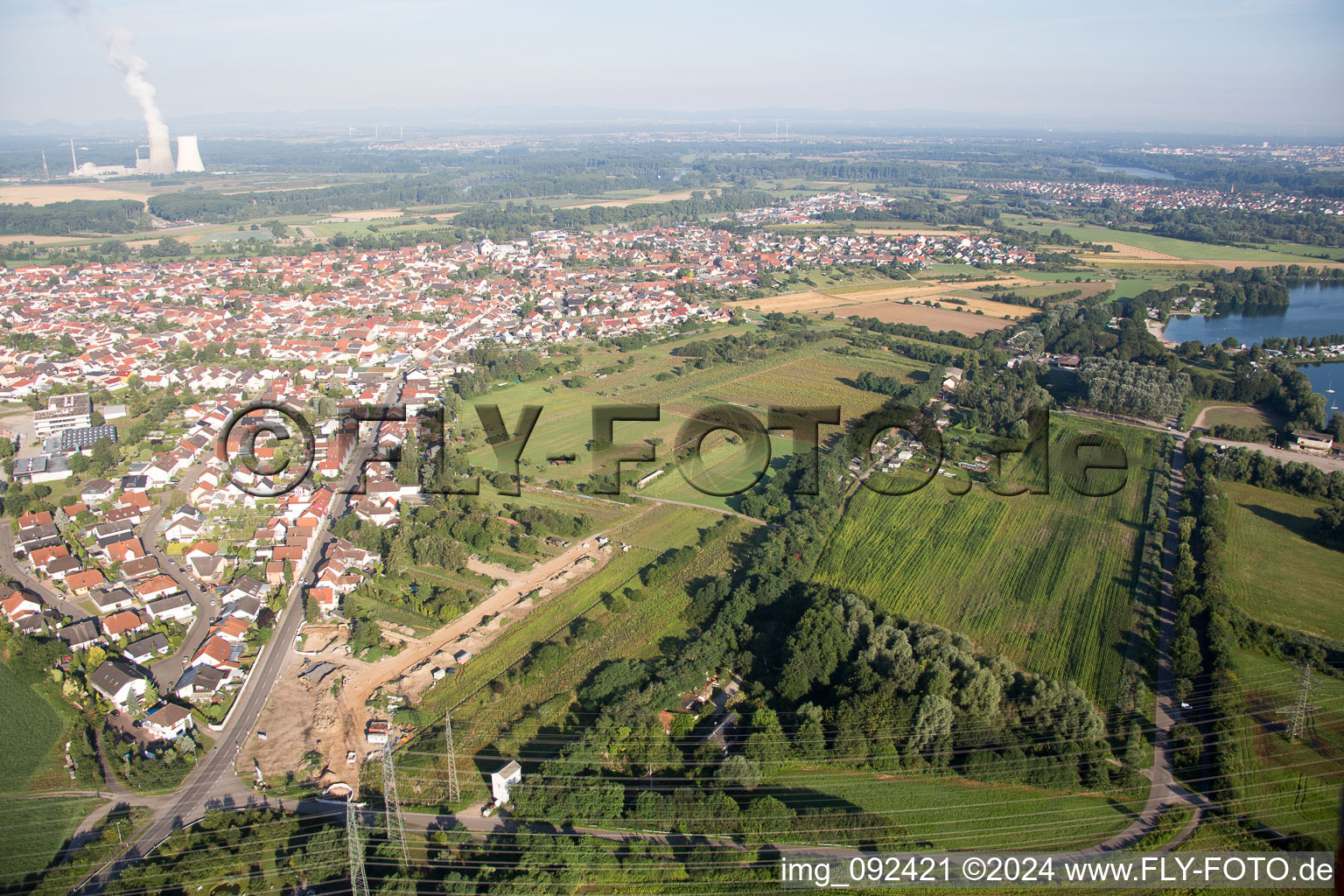 Aerial photograpy of District Oberhausen in Oberhausen-Rheinhausen in the state Baden-Wuerttemberg, Germany