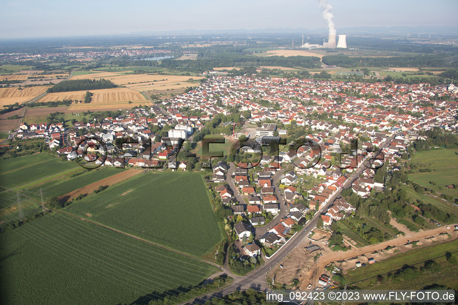 Oblique view of District Oberhausen in Oberhausen-Rheinhausen in the state Baden-Wuerttemberg, Germany