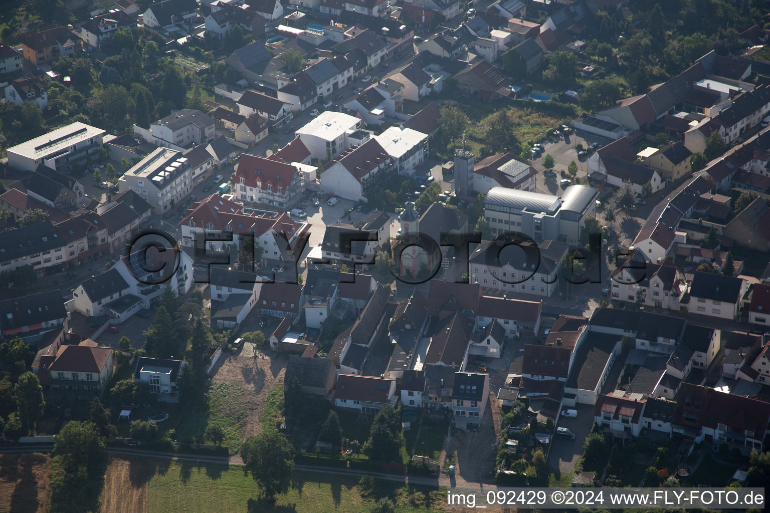 Oblique view of Altlußheim in the state Baden-Wuerttemberg, Germany