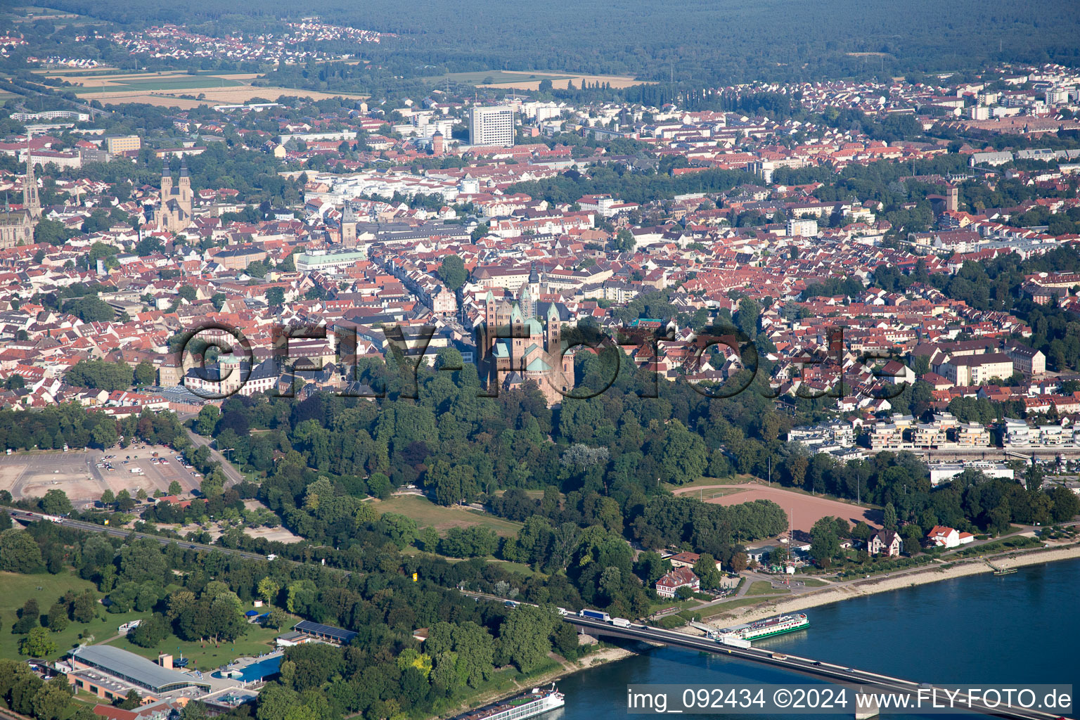 Aerial photograpy of Cathedral and Salier Bridge in Speyer in the state Rhineland-Palatinate, Germany