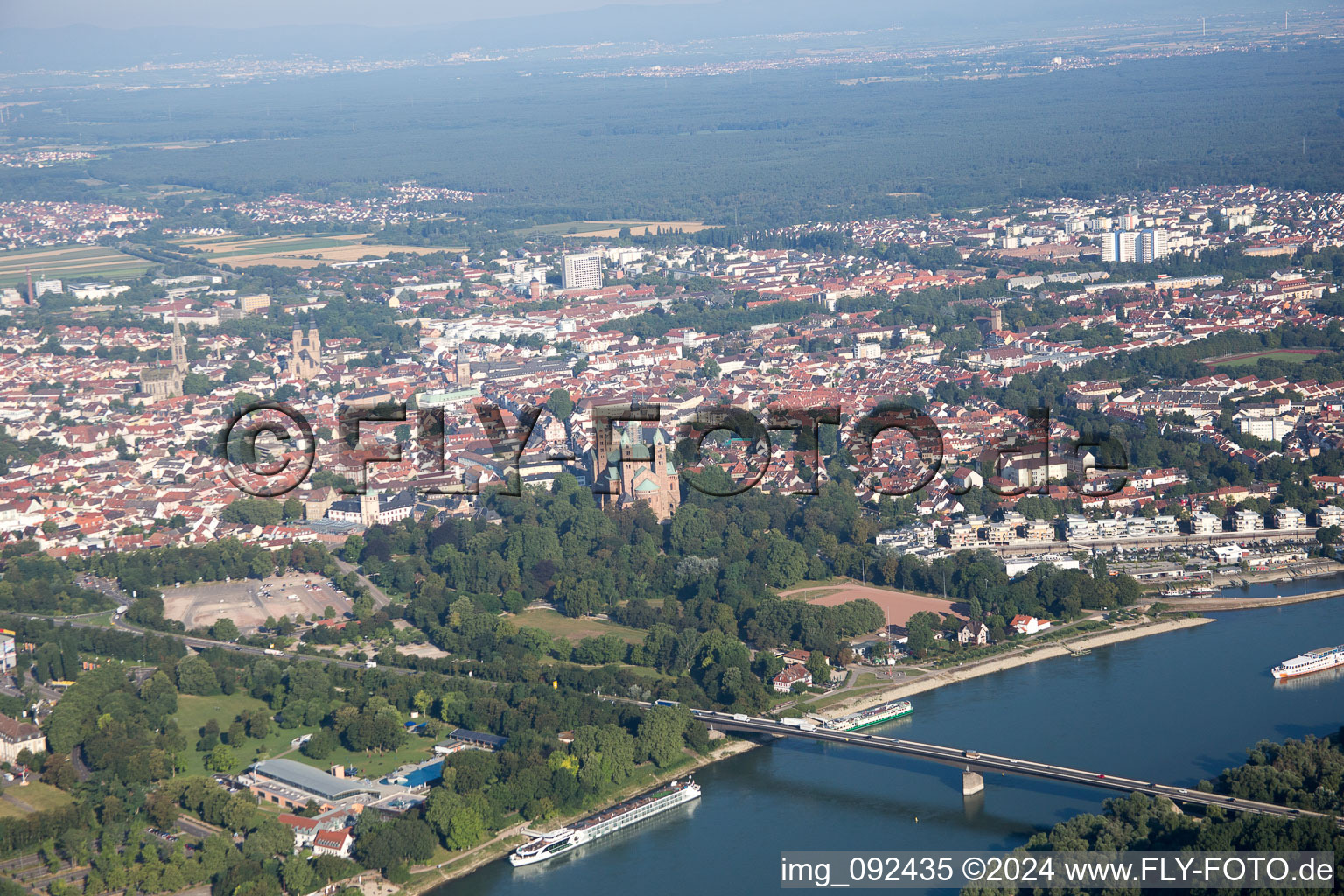 Oblique view of Cathedral and Salier Bridge in Speyer in the state Rhineland-Palatinate, Germany