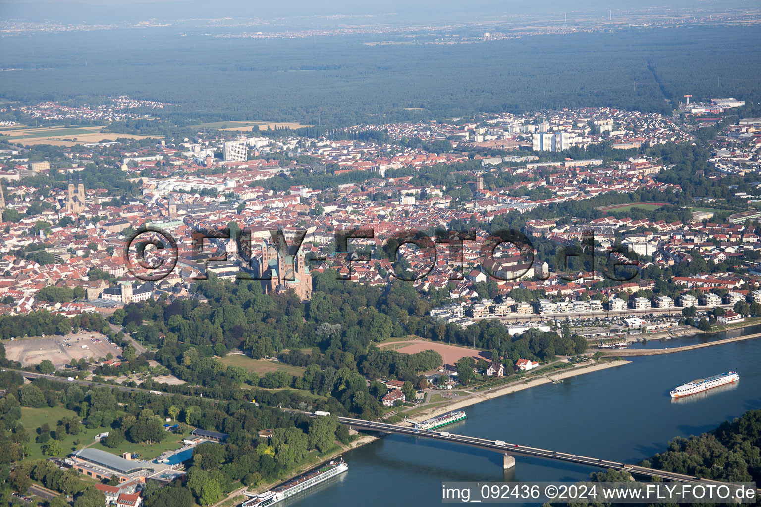 Cathedral and Salier Bridge in Speyer in the state Rhineland-Palatinate, Germany from above