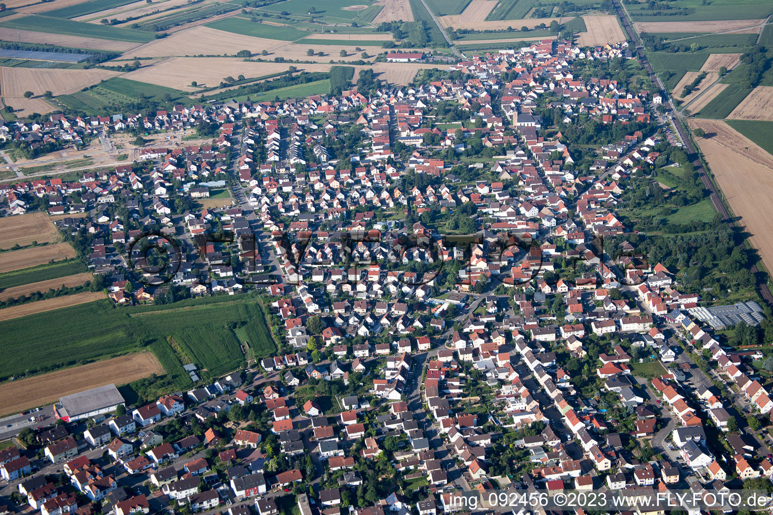 Oblique view of District Heiligenstein in Römerberg in the state Rhineland-Palatinate, Germany