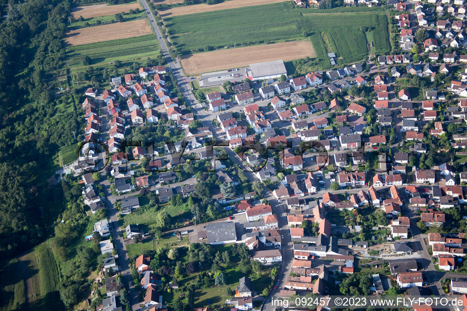 Aerial view of District Berghausen in Römerberg in the state Rhineland-Palatinate, Germany