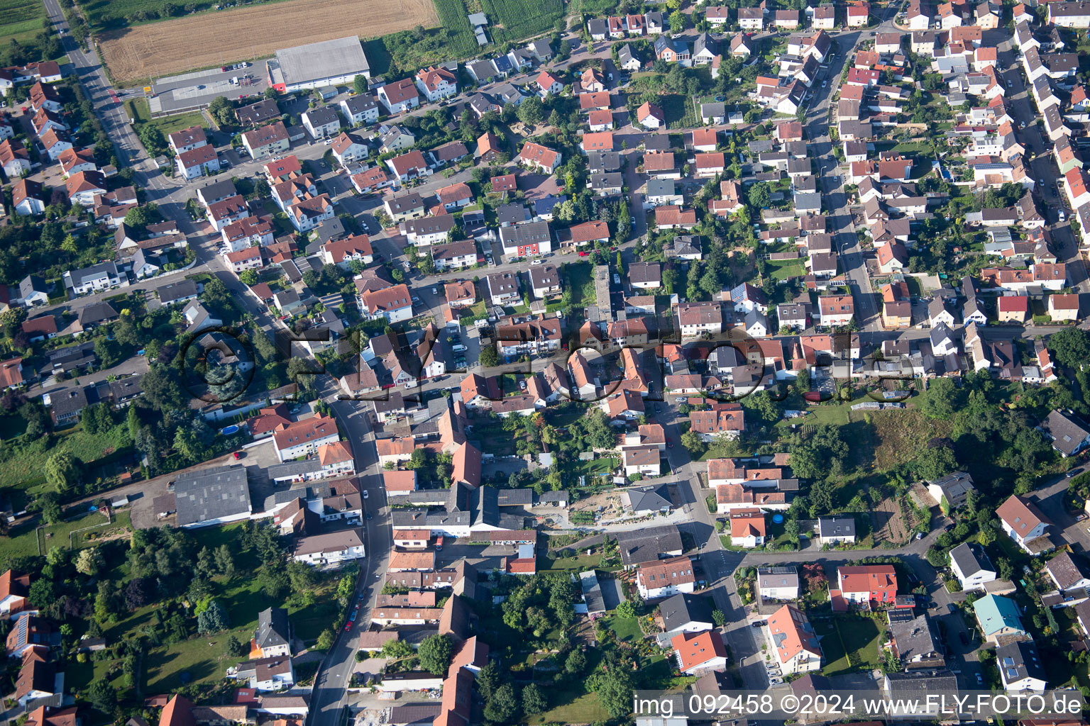 Aerial photograpy of District Berghausen in Römerberg in the state Rhineland-Palatinate, Germany