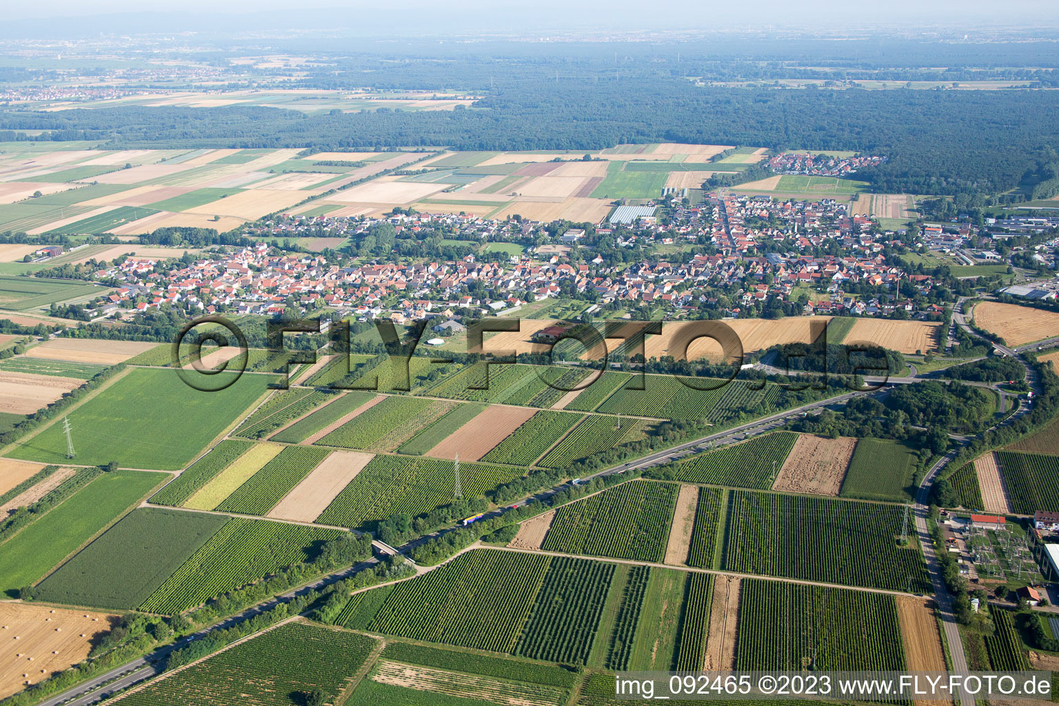 Aerial photograpy of Schwegenheim in the state Rhineland-Palatinate, Germany