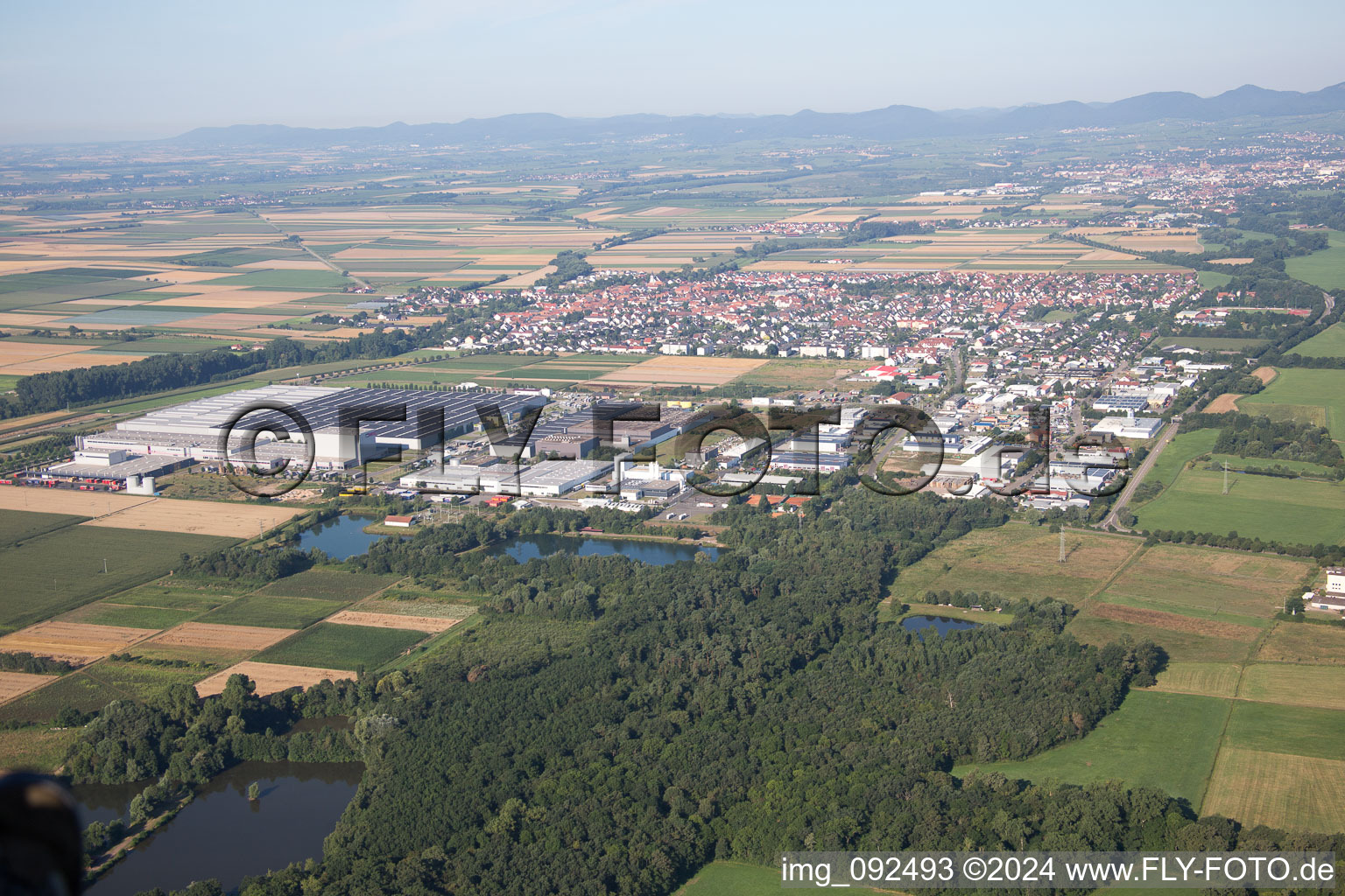 Commercial area in the district Offenbach in Offenbach an der Queich in the state Rhineland-Palatinate, Germany out of the air