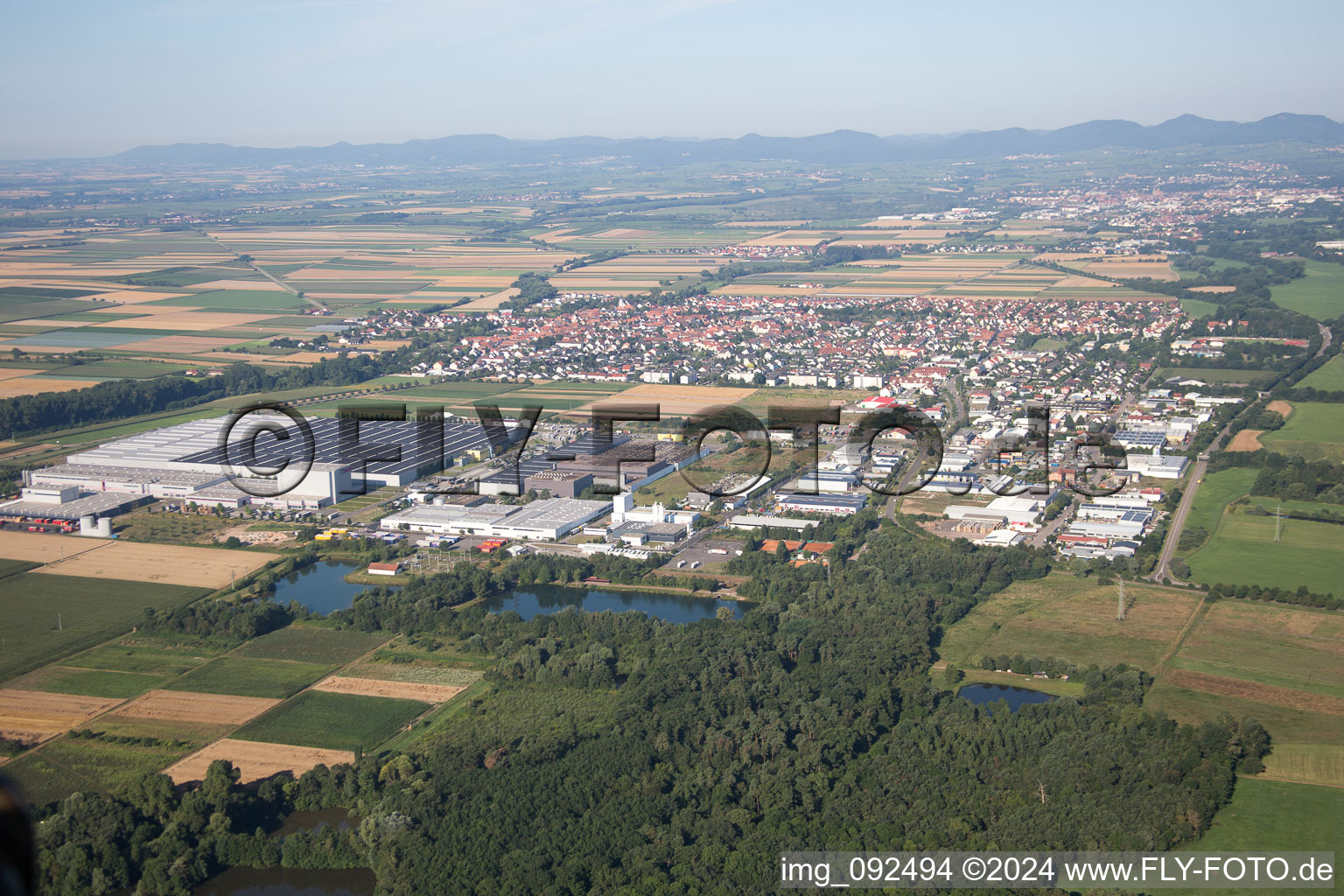 Industrial Estate in Offenbach an der Queich in the state Rhineland-Palatinate, Germany seen from above