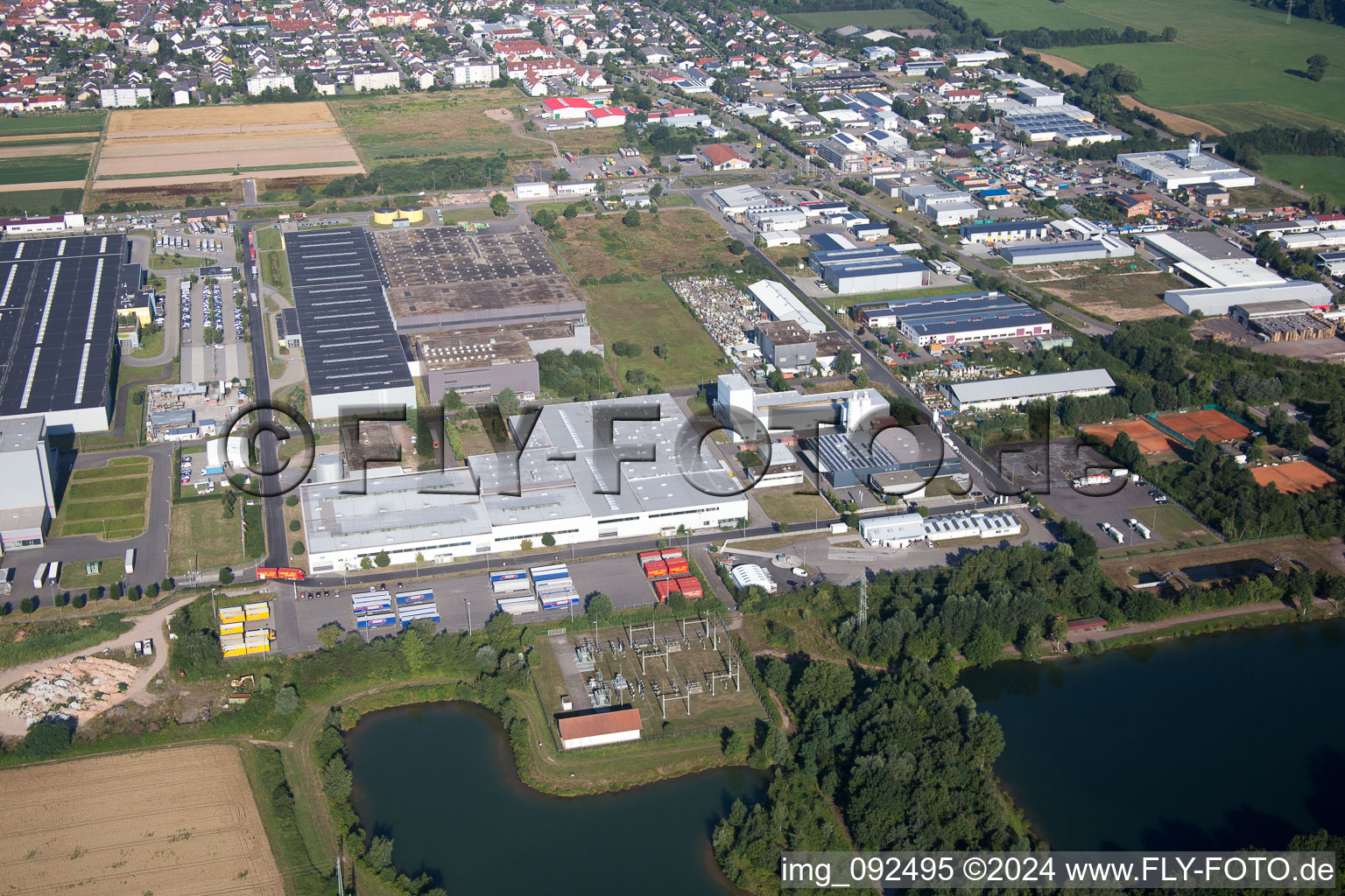Industrial Estate in Offenbach an der Queich in the state Rhineland-Palatinate, Germany from the plane