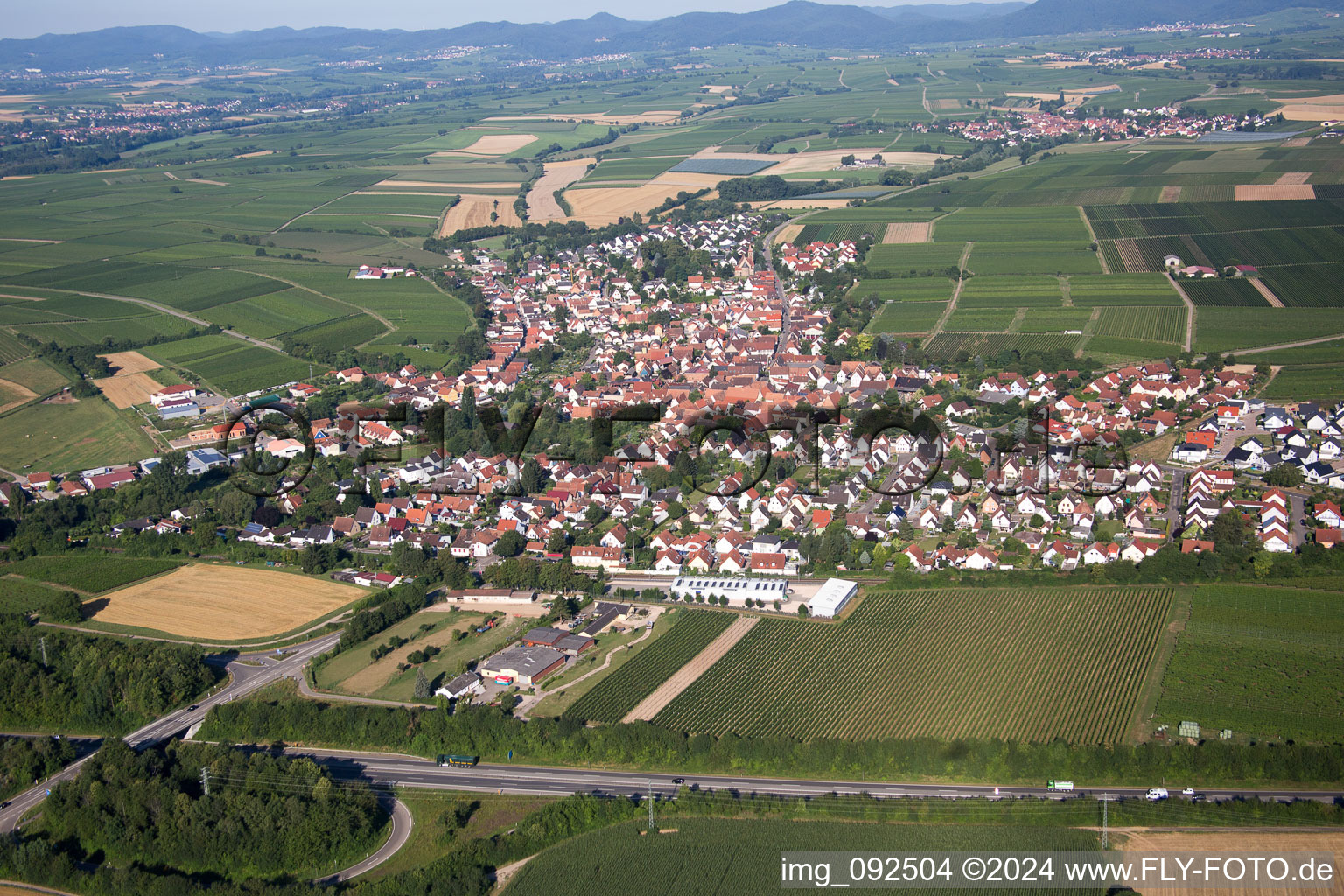 Drone recording of Insheim in the state Rhineland-Palatinate, Germany