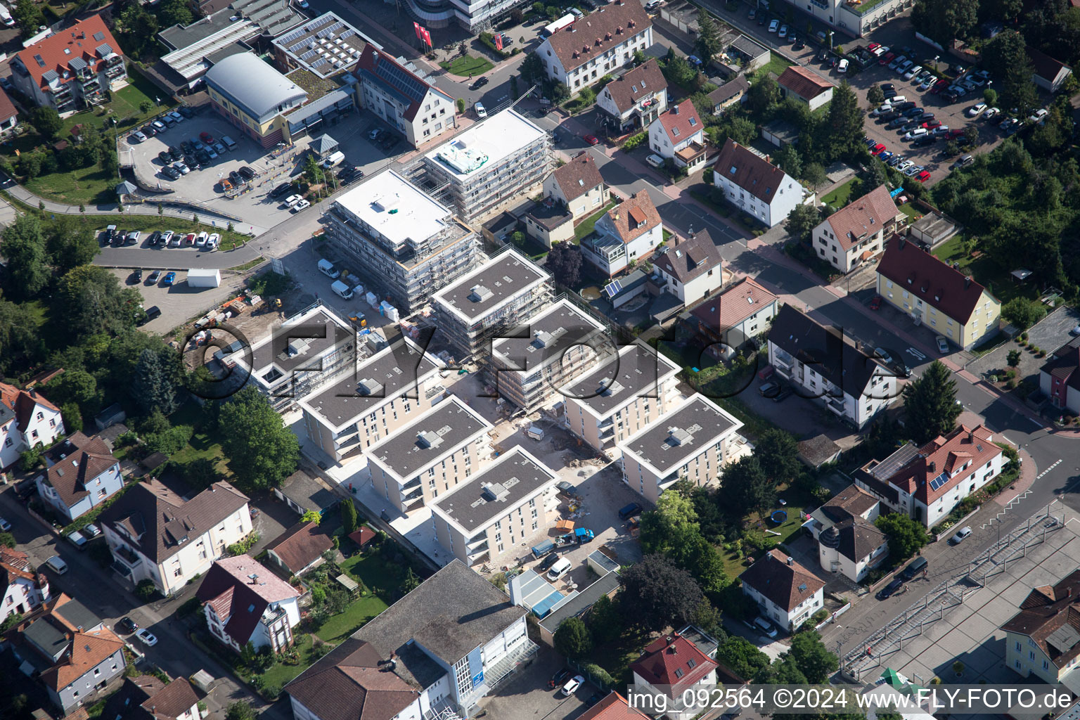 Drone image of Construction site for City Quarters Building 'Im Stadtkern' in Kandel in the state Rhineland-Palatinate, Germany