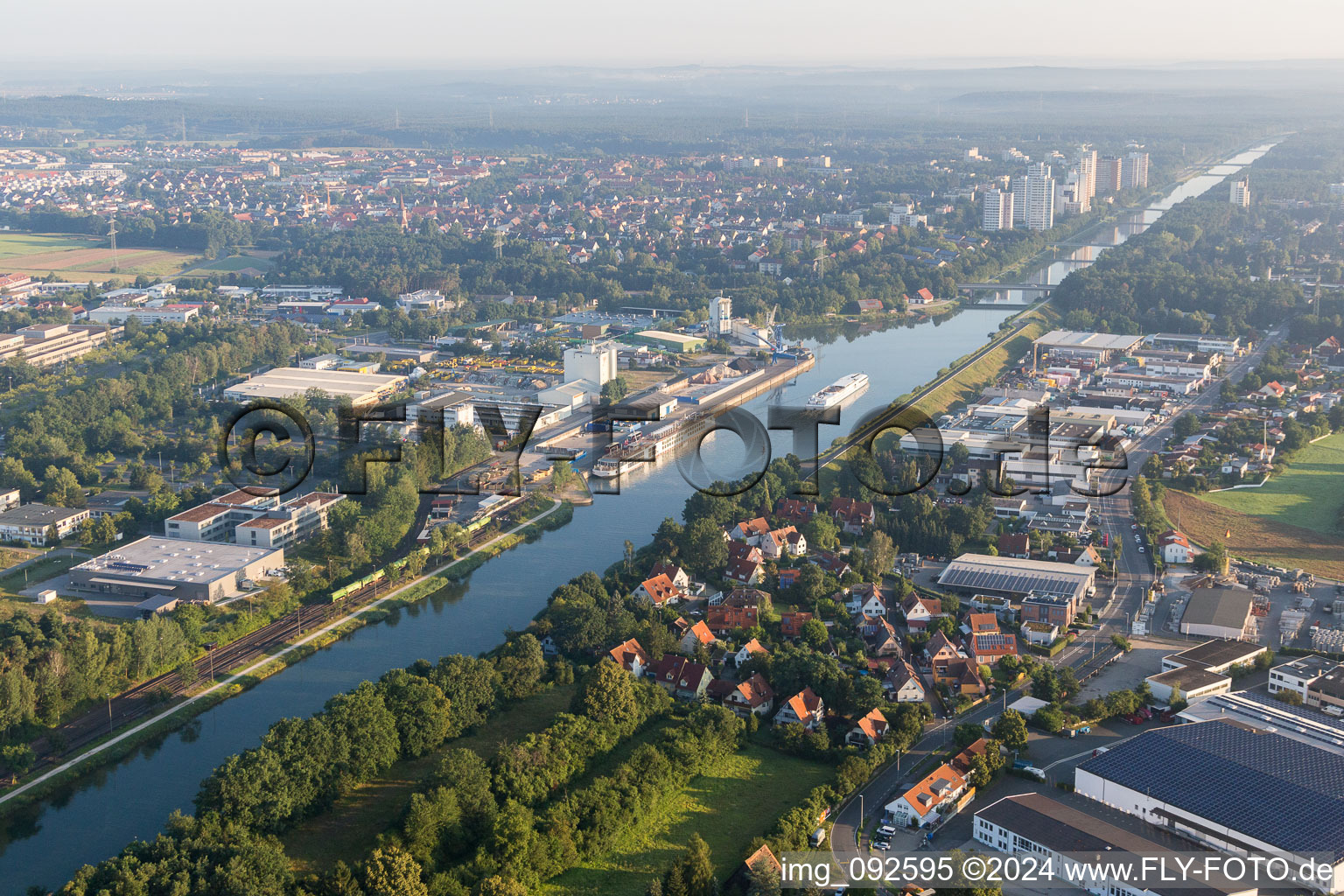 Town on the banks of the river of Main-Danube-Channel in the district Schallershof in Erlangen in the state Bavaria, Germany