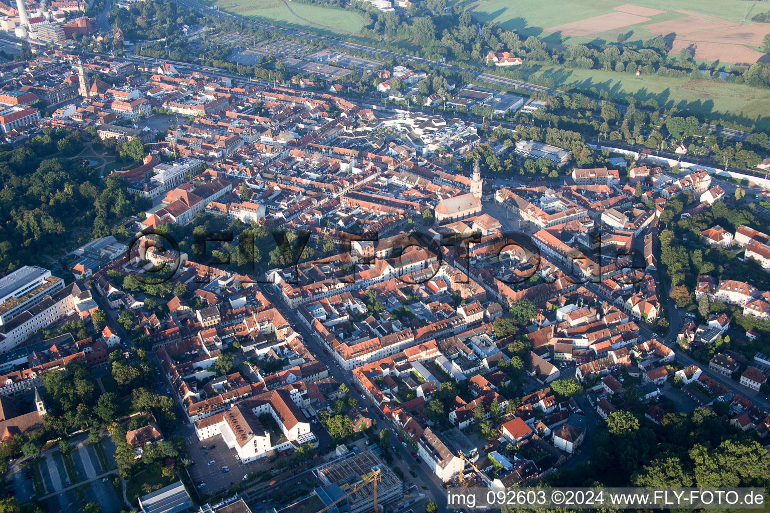 Oblique view of Old Town in Erlangen in the state Bavaria, Germany