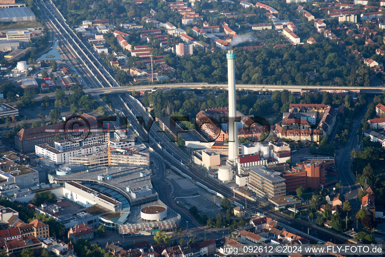 Power plants and exhaust towers of coal thermal power station in Erlangen in the state Bavaria