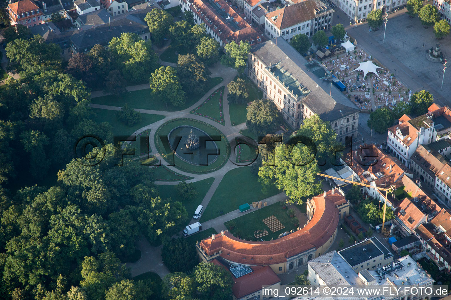 Aerial view of Garden of the castle Erlangen in Erlangen in the state Bavaria